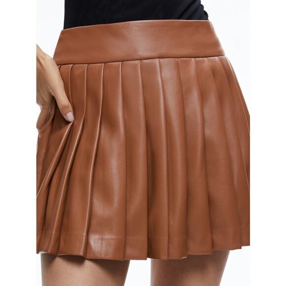 Alice + Olivia Pura Vegan Leather Pleated Skort Brown 0 - Picture 3 of 6